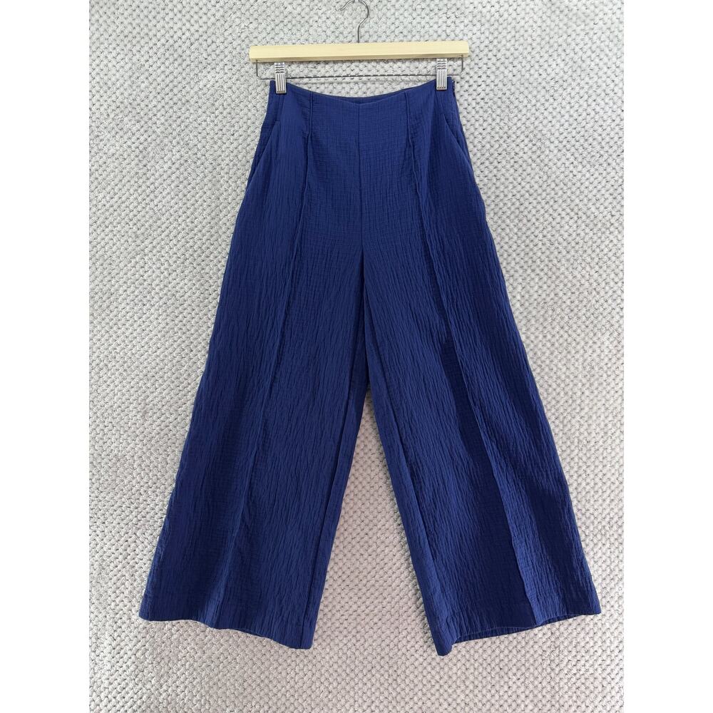 Maeve by Anthropologie Wide Leg Pants Womens US00 Blue Cotton Textured High Rise